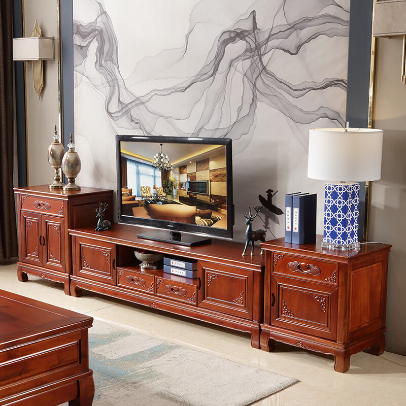 柜 实木储藏柜现代简约中式香樟木电视柜组合柜高矮边柜地柜客厅家具