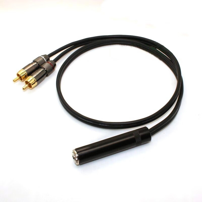 七幻 6.5母转双莲花音频线 大三芯6.35mm孔转2个RCA莲花一分二音频线 大三芯插孔6.5母转双莲花 20厘米