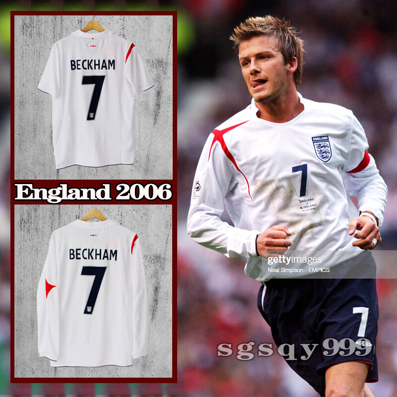 2006世界杯英格兰球衣主场7号贝克汉姆长袖足球服复古杰拉德owen 短袖