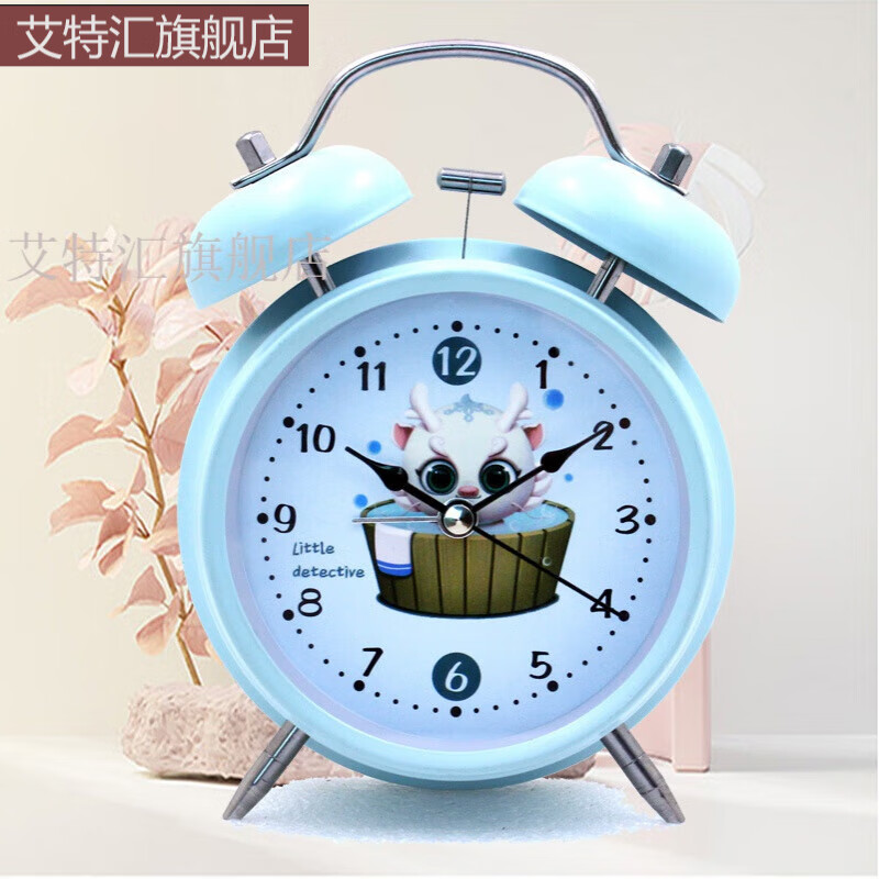 儿童闹钟男孩金属喷漆浅色卡通小龙人打铃闹钟儿童学生床头夜灯创意