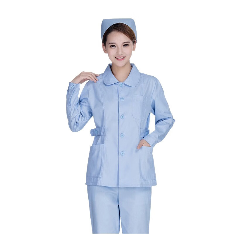 劳保佳 护士服套装 分体套装 美容院医院工作服斜纹厚款娃娃领 蓝色