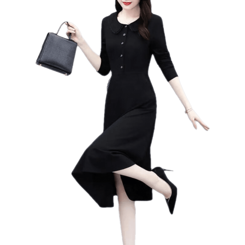邦菲尔品牌秋季长袖连衣裙：收腰显瘦，黑色XL码最优选择