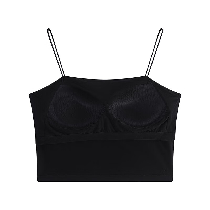 精选】新款一字领带胸垫罩杯一体式舒适美背露肚脐细肩带外穿小 黑色