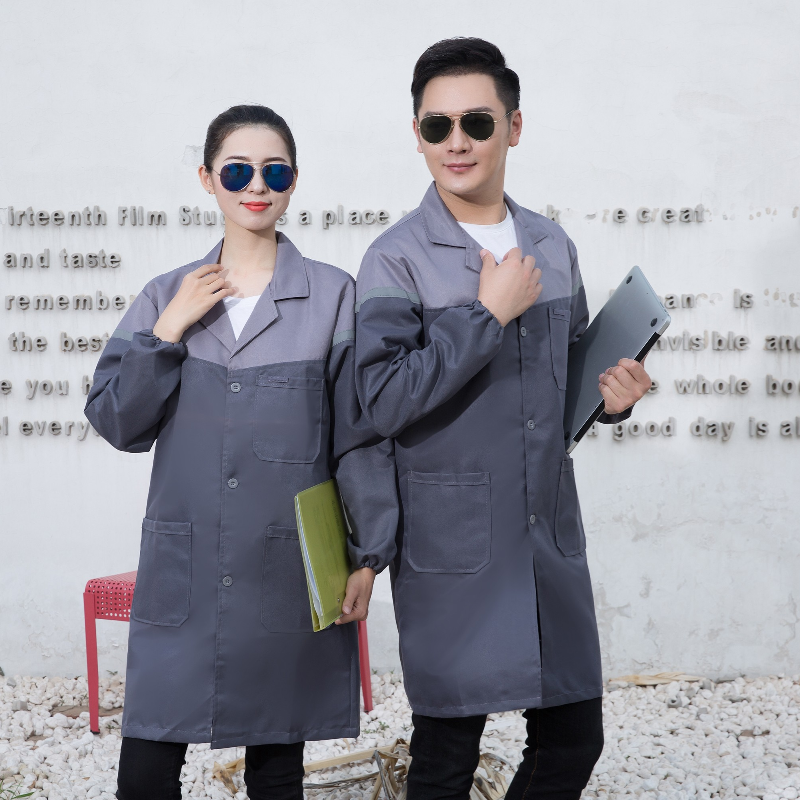 誠(chéng)墨（CHENGMO）大褂工作服男女長(zhǎng)款搬運(yùn)倉庫勞保耐臟食品廠藍(lán)上衣企業(yè)定制印繡字 拼色大褂【上淺灰下深灰】 大號(hào)均碼（110-190斤可穿）