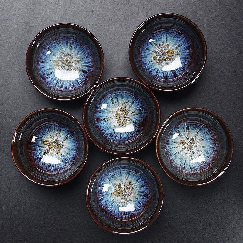 荼白6只装天目釉窑变主人杯建盏茶盏茶具小茶 窑变单杯宽杯(六个) 0ml