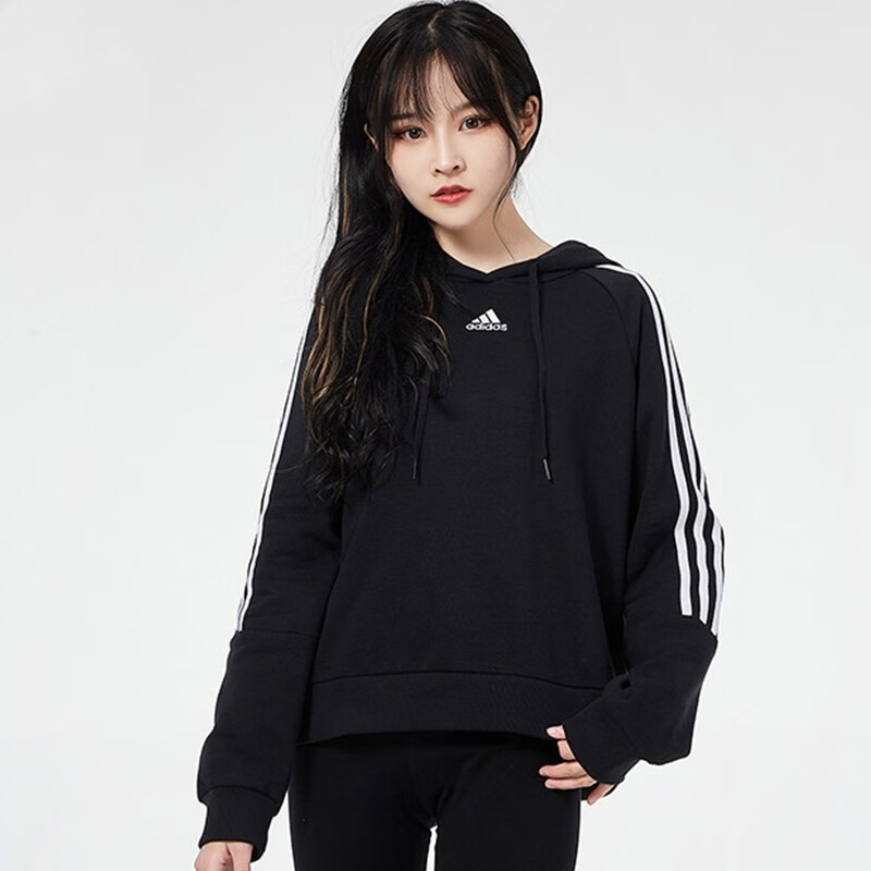 阿迪达斯 (adidas)新款女装运动服舒适透气针织连帽休闲套头衫卫衣s9