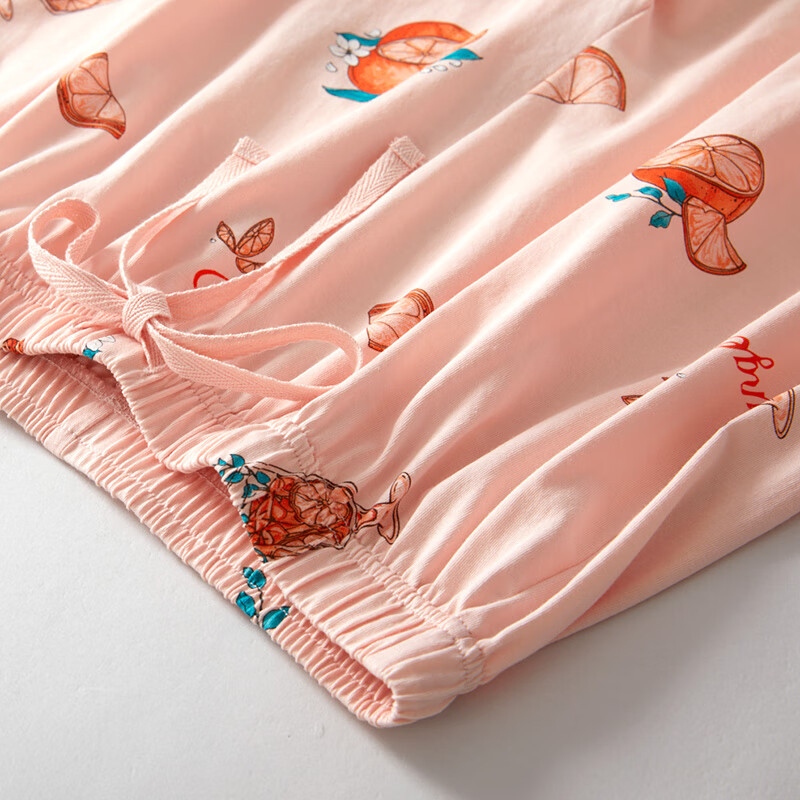 三枪家居裤春夏季全棉睡裤女士甜美风小个子可外穿薄款纯棉宽松版短裤 浅橘橙子 L (165/90)