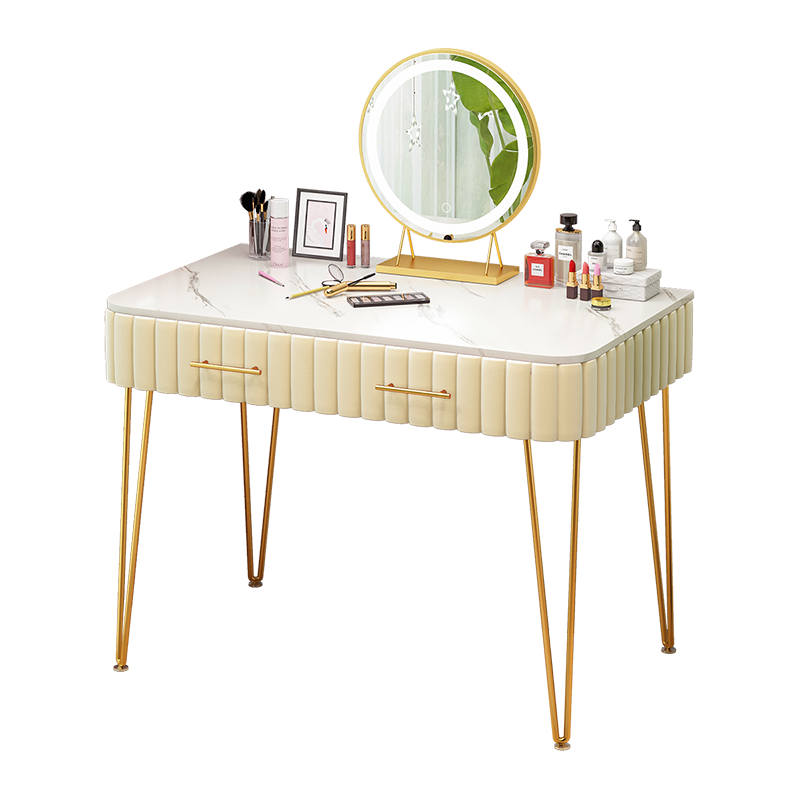 佳家林梳妆台轻奢绒布包边主体免安装卧室现代简约网红ins风小户型化妆台时尚单人化妆桌子 浅灰色+仙女椅+智能镜100cm