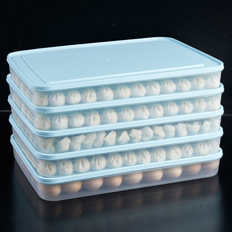 饺子盒冻饺子多层冰箱速冻水饺家用食物保鲜盒托盘冷冻混沌收纳盒 北欧蓝 大号1盒1盖