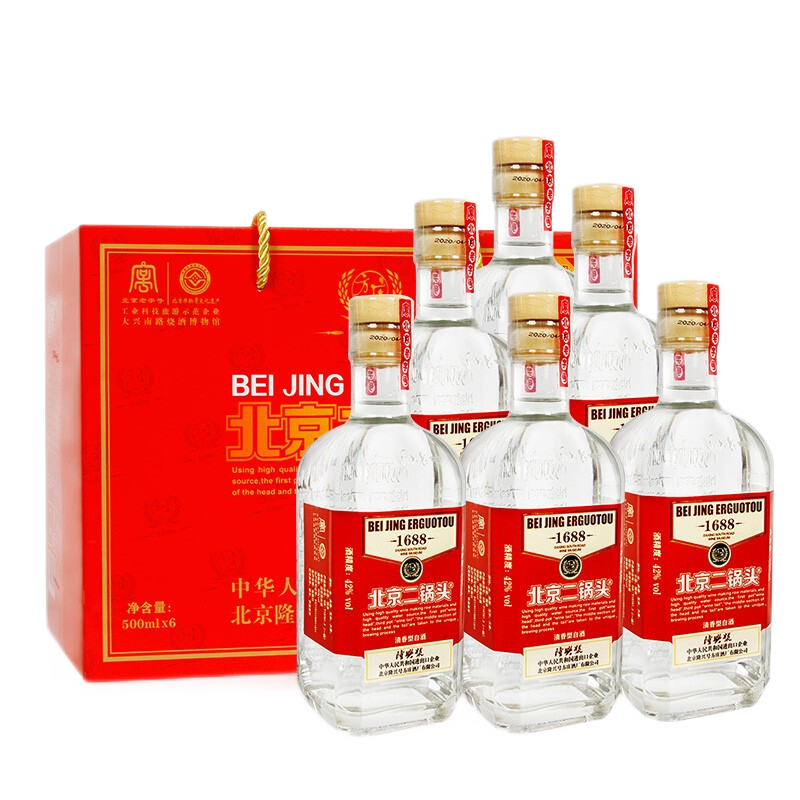 方庄隆兴号 白酒 北京二锅头 清香型纯粮酿造酒 红标 42度 500ml 6瓶