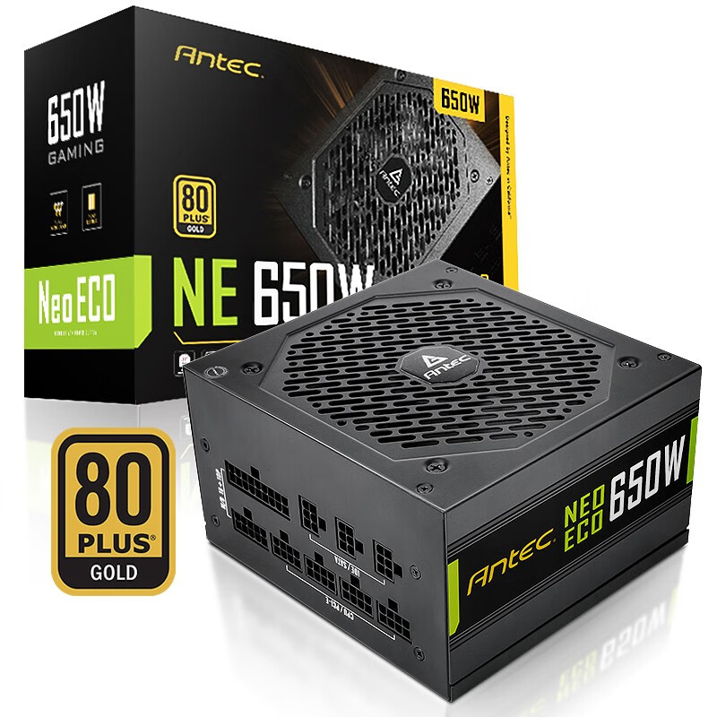 安钛克 Antec NE650金牌全模组/7年换新/全日系电解电容/寿命更持久/支持风扇启停/双8pin电脑主机电源650W