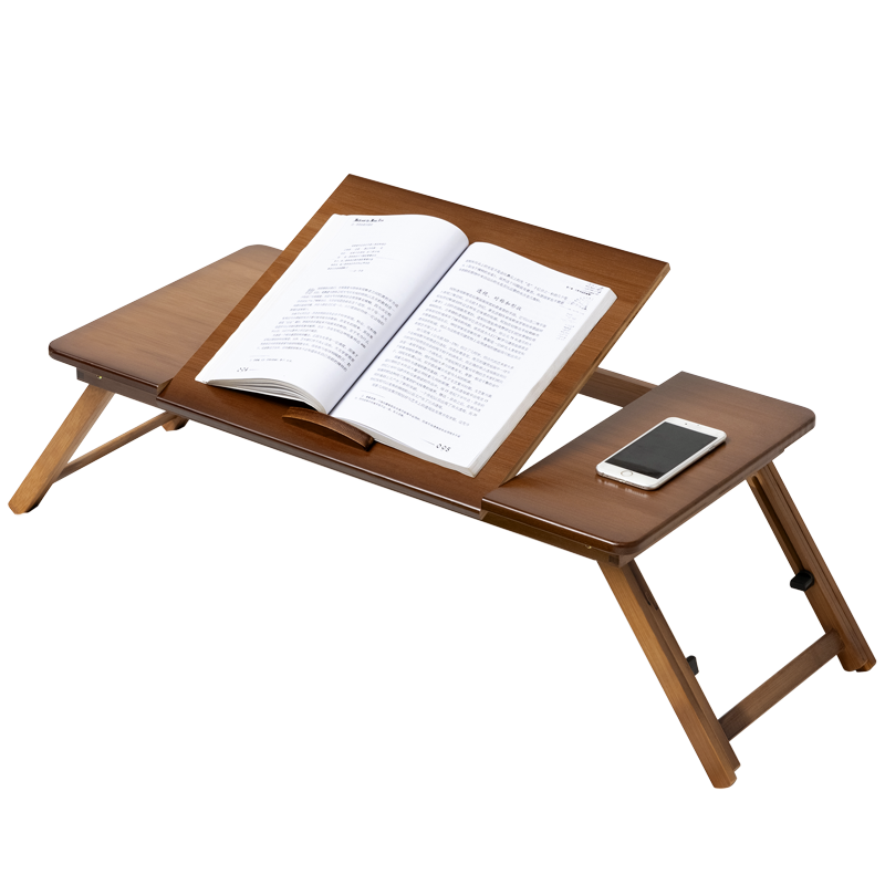 木马人 楠竹电脑桌床上笔记本折叠桌学生宿舍懒人实木升降桌写字桌小桌子学习桌家用简约办公小桌书桌 【免安装 可折叠】升级款-茶色64长(高度可调节)