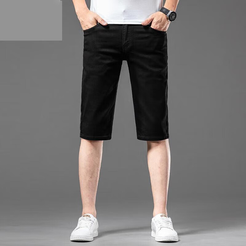 roman armani男士夏季薄款黑色短裤牛仔裤男修身直筒五分裤男中裤