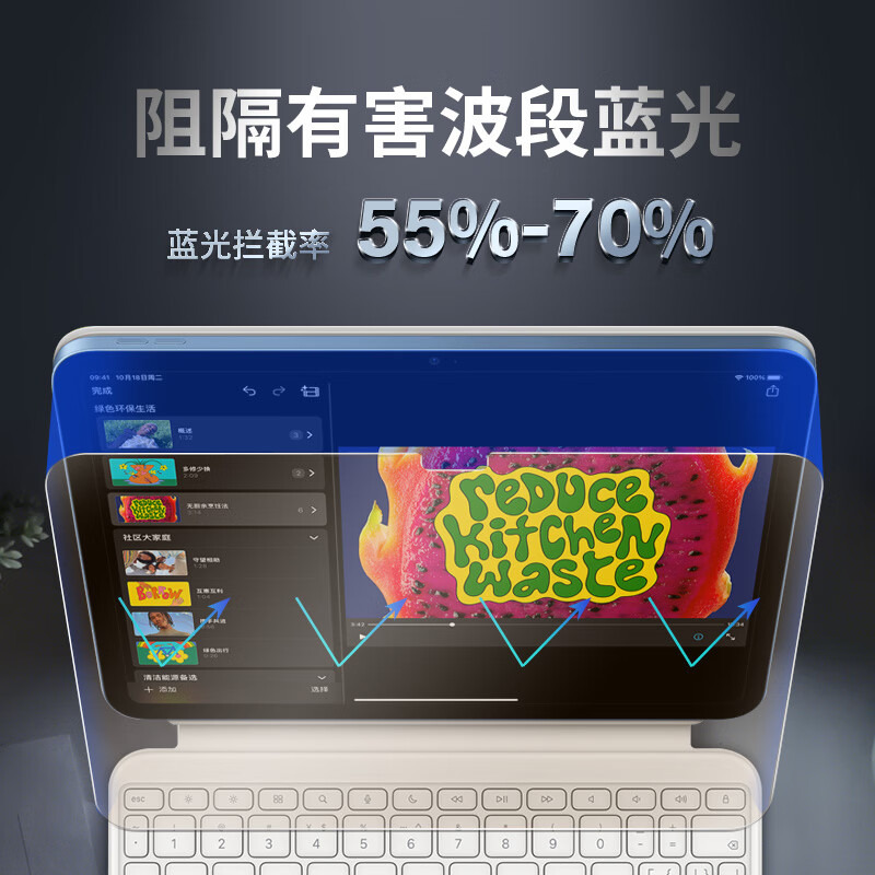 0度 适用iPad pro钢化膜Air5/4代保护膜 稀土防蓝光防射线护眼膜 mini6磨砂防指纹防眩光耐刮平板贴膜 2025/2022款 iPad 11/10.9英寸