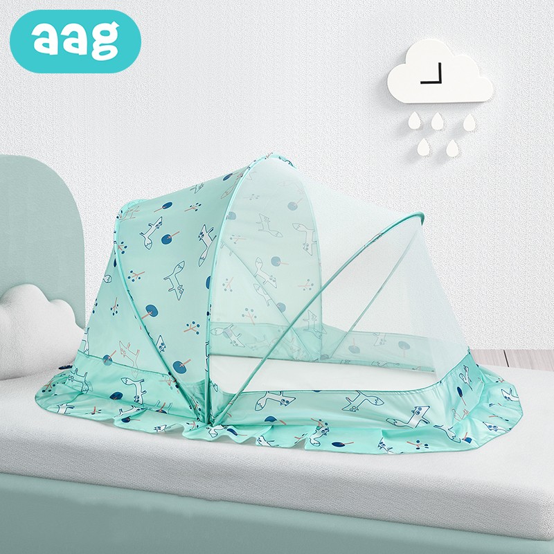 aag婴儿床蚊帐罩可折叠免安装宝宝儿童床上通用防蚊罩小孩蒙古包118*63*65cm-冰柏蓝