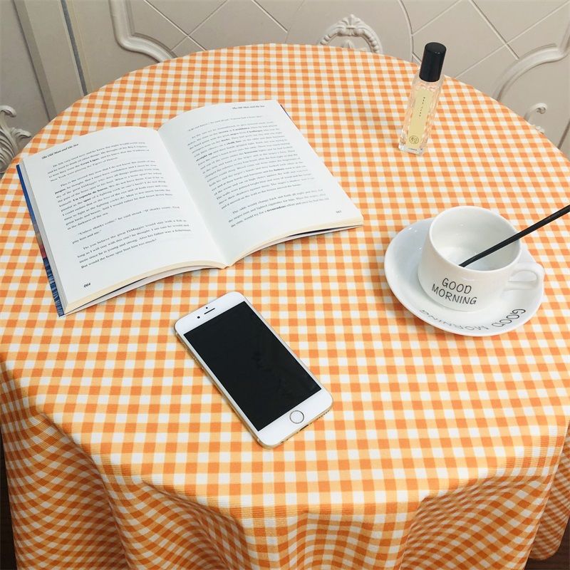 网红ins风格子桌布学生书桌布日式茶几布客厅北欧少女写字书桌垫 鲜艳橙色格 40*60CM(小盖巾)