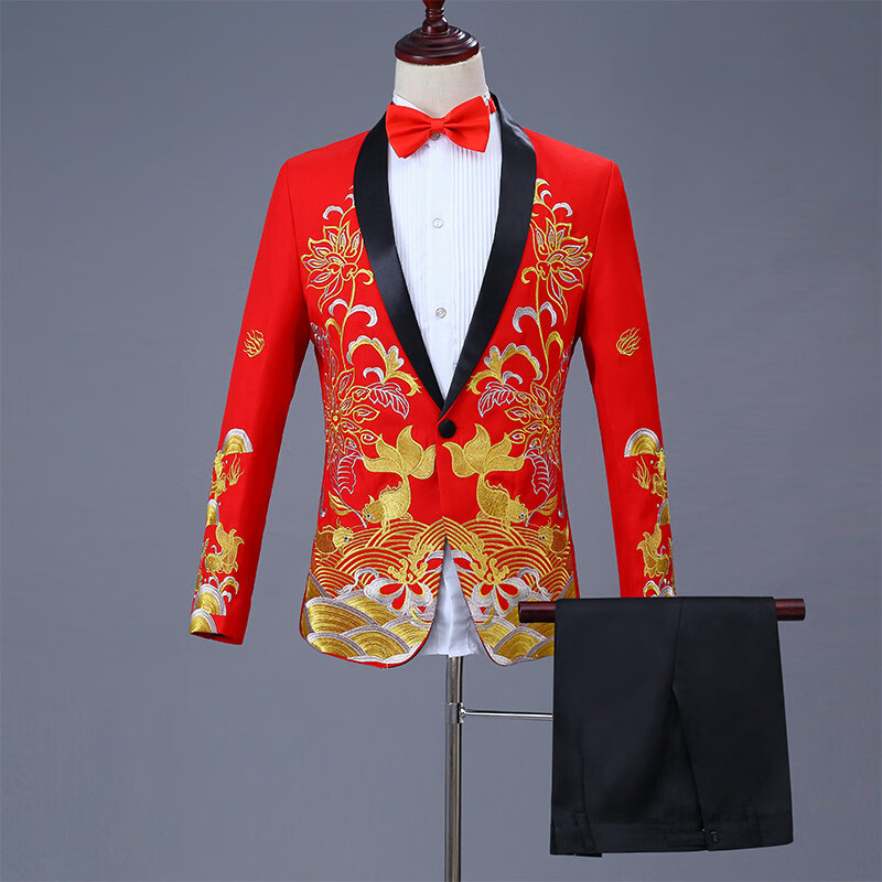 阿亨伴郎团合唱服舞台礼服指挥服年会礼服演刺绣西装男士礼服司仪新郎