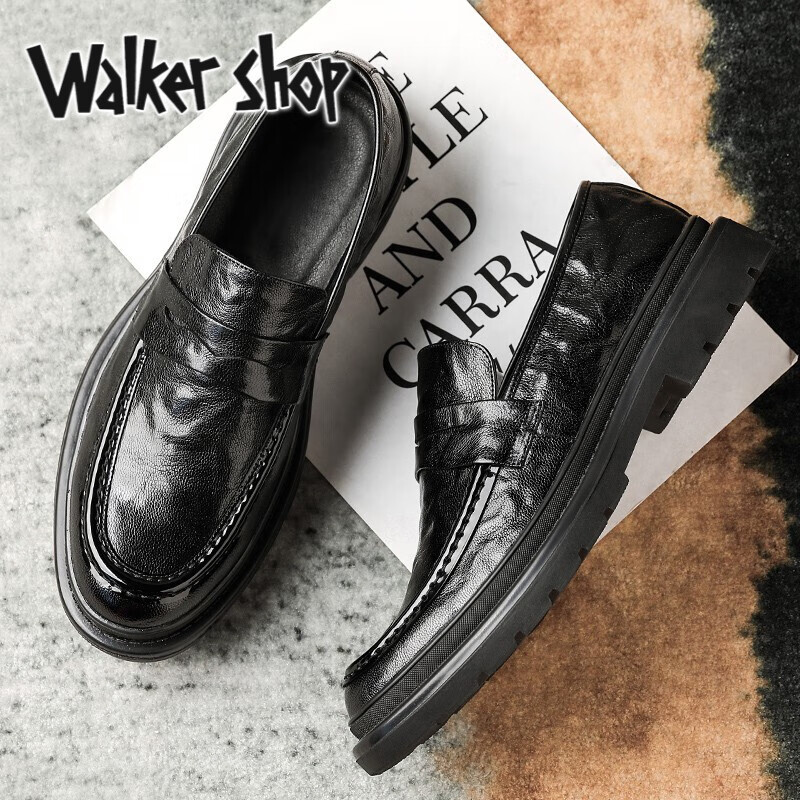 walker shop商务休闲皮鞋男系带【优选柔软羊皮】羊皮鞋男一脚蹬皮