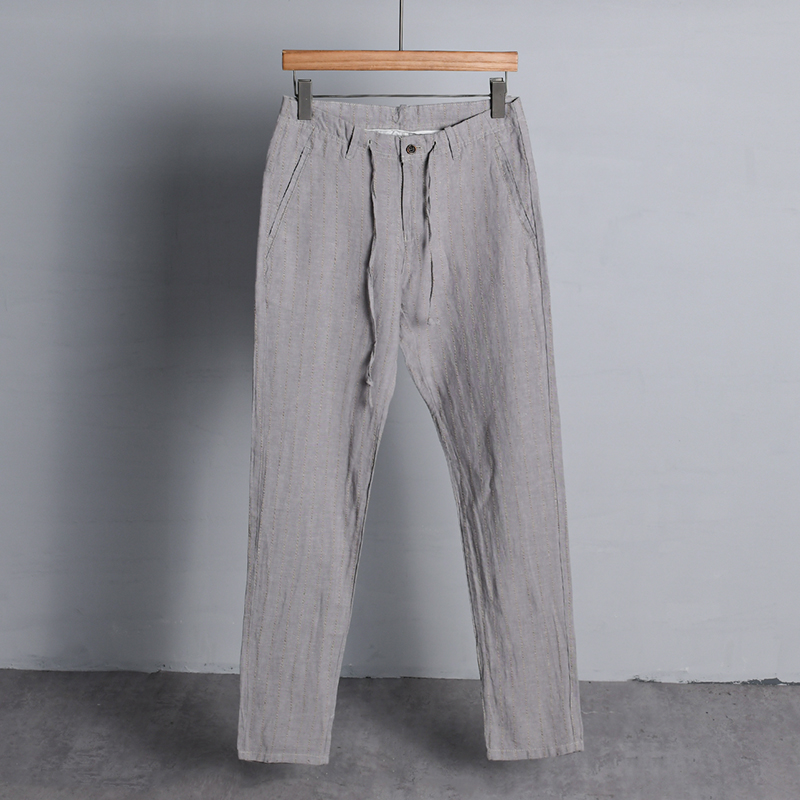 亚麻男士长裤青年简约时尚透气凉爽棉麻混纺休闲裤麻料男裤长裤e 灰色