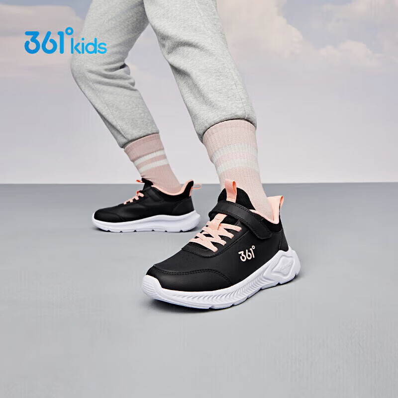 361°童鞋 儿童运动鞋25冬季男女童3-14岁皮革校园跑鞋 黑36