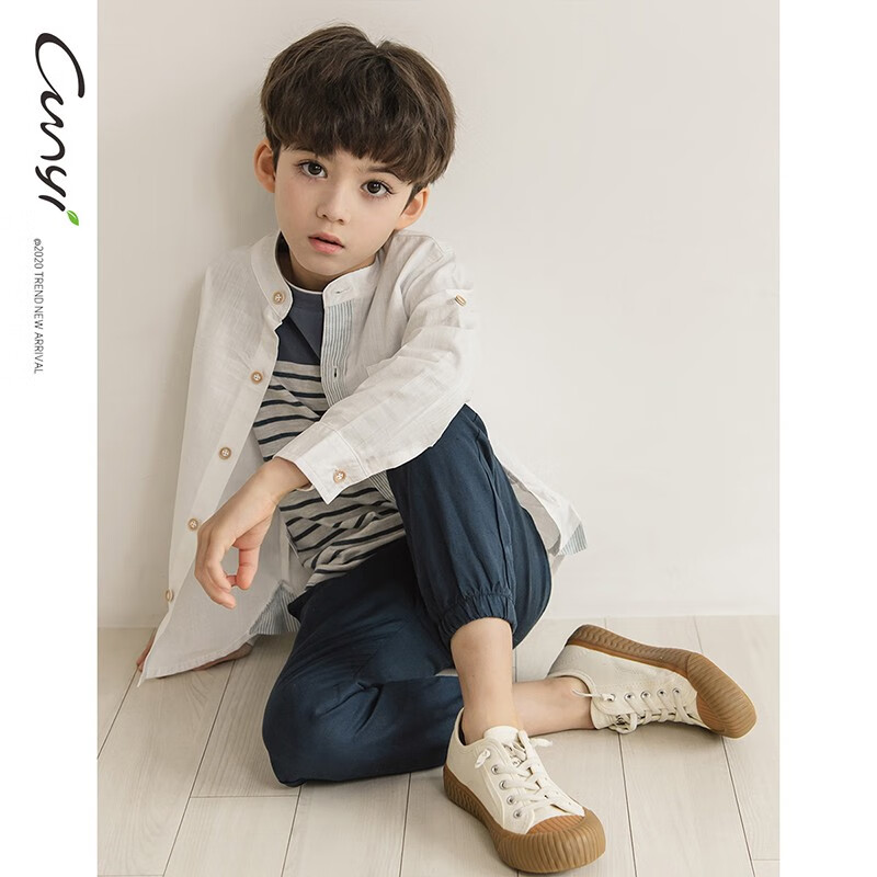 纯一良品（CUNYI）童装儿童休闲裤薄款男童裤子春秋装中大童棉麻长裤男孩亚麻童裤 卡其 140 cm