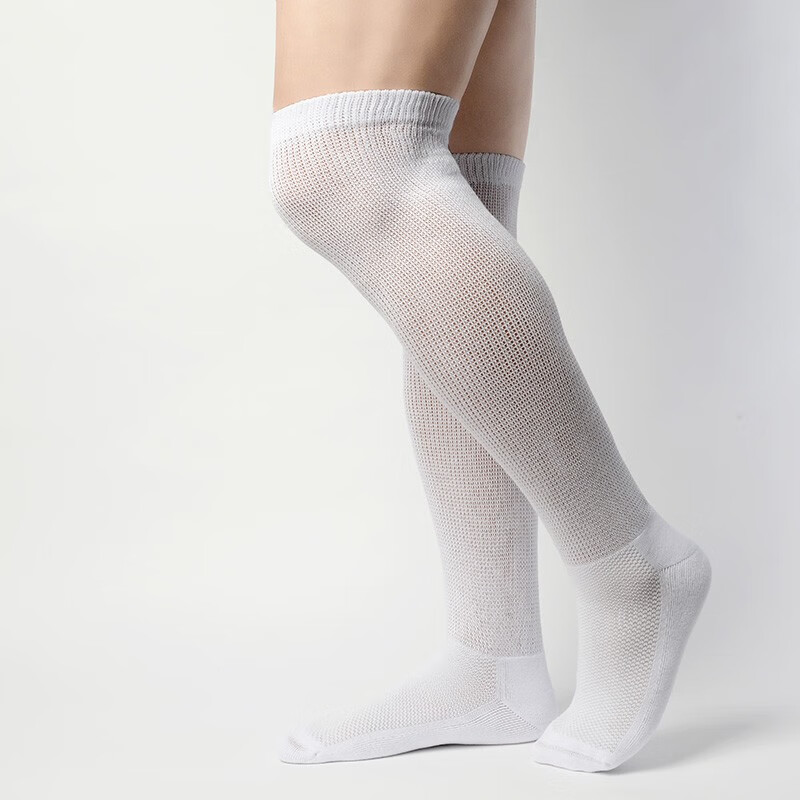 可代尔秋冬保暖宽松口袜加肥加大毛巾底糖尿病足防护袜过膝不勒男棉袜子 黑色 1双