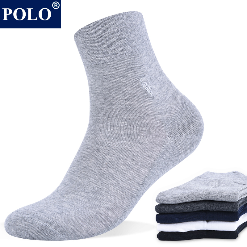 polo【6双盒】秋冬天纯色商务袜子男士正装皮鞋袜厚款中筒袜透气