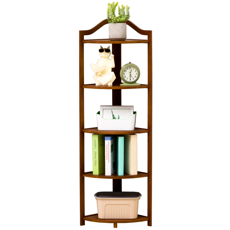 木马人简易多层落地室内转角置物架卫生间储物楠竹家用仓储货物架客厅厨房收纳架卧室架子阳台层架 【加厚纯竹】四层-茶色