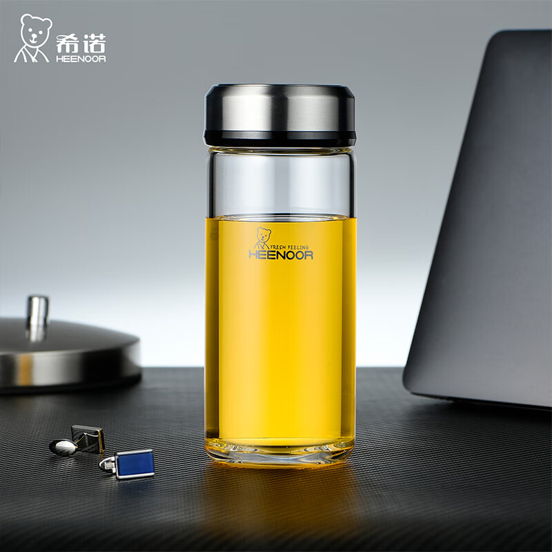 便携个性杯子男女带盖大容量泡茶简约水杯 魔力黑(本色) 390ml