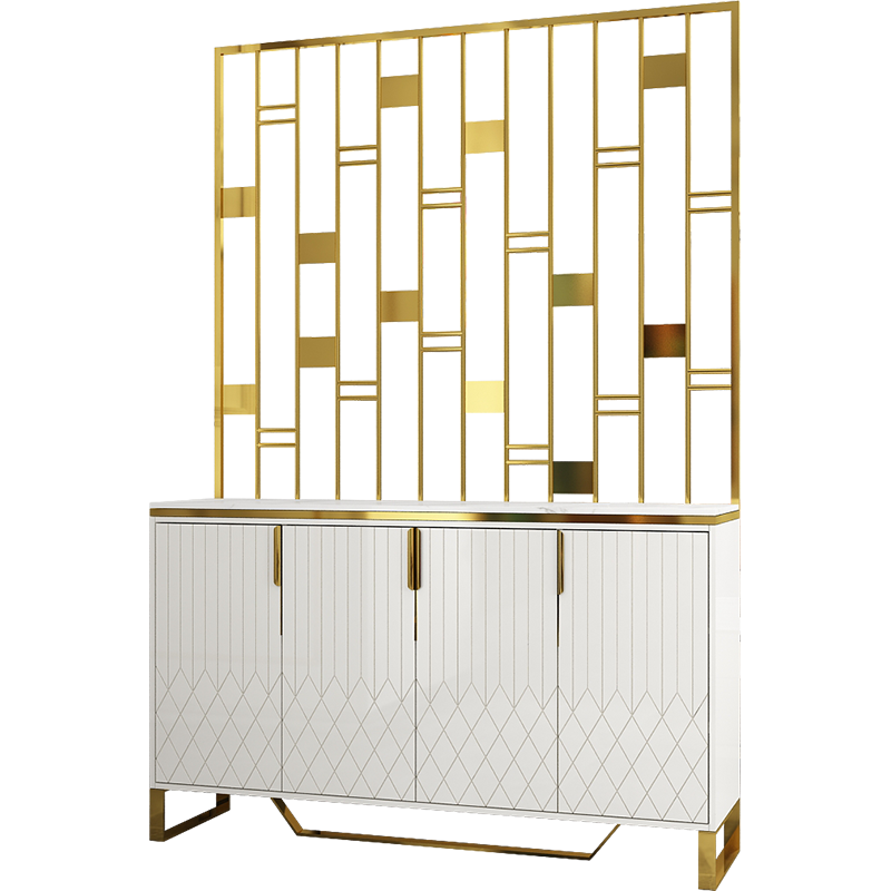 凯帝格 轻奢玄关柜隔断柜客厅屏风柜玄幻柜入户酒柜现代简约隔断不锈钢装饰柜家用间厅柜 白色（大理石台面） 1.2米四门柜子+屏风