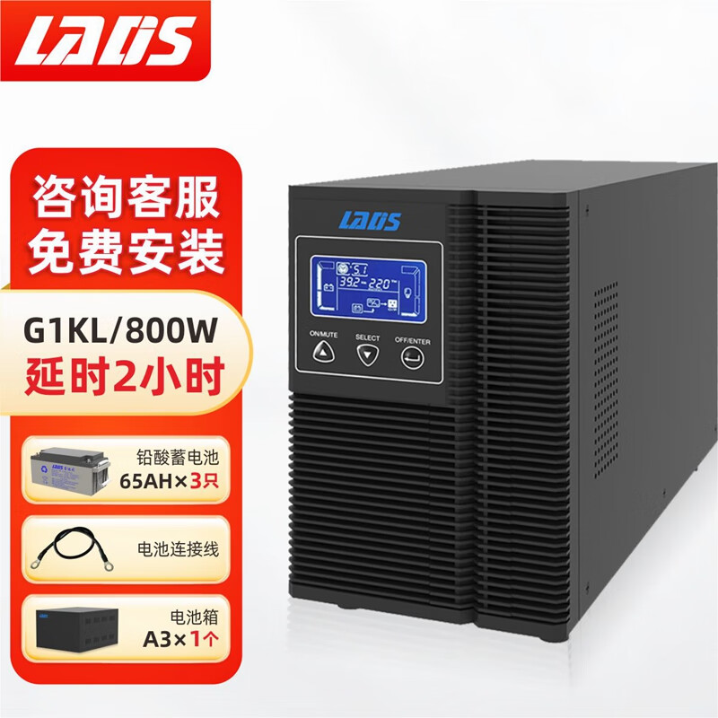 雷迪司G1KL在线式UPS不间断电源外接电池长效机1000VA/800W断电续航2小时（配65AH电池3只）