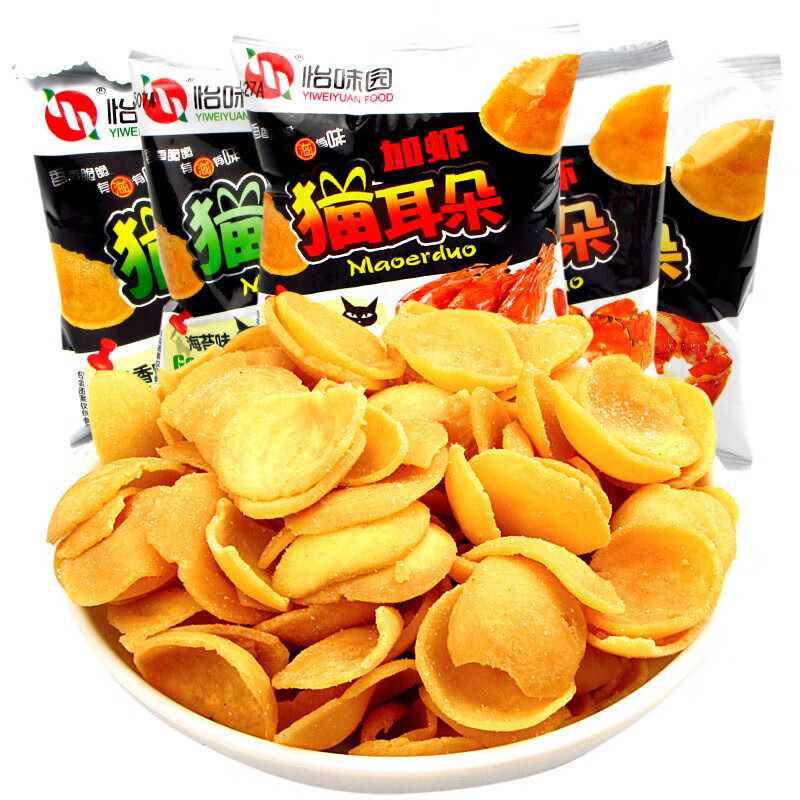 怡味园怡味园猫耳朵零食加虾味童年小时候的零食薯片膨化食品 口味混合1000g(2斤约45包)