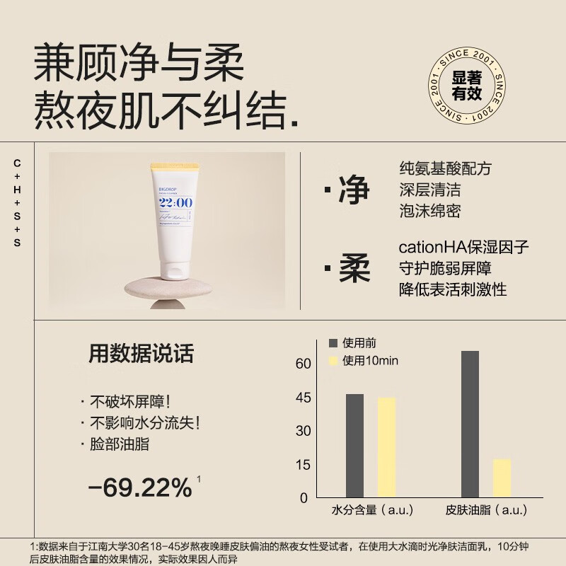 大水滴22点时光套装 洁面水乳液补水保湿清洁平衡不紧绷舒缓修护 【熬夜肌挚爱】100g+130ml +50g