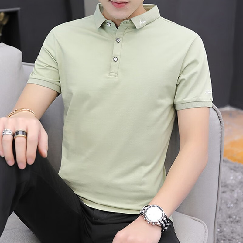 polo打底衫夏装纯色休闲时尚夏天年轻人有领带领微领上衣男装反领衣服