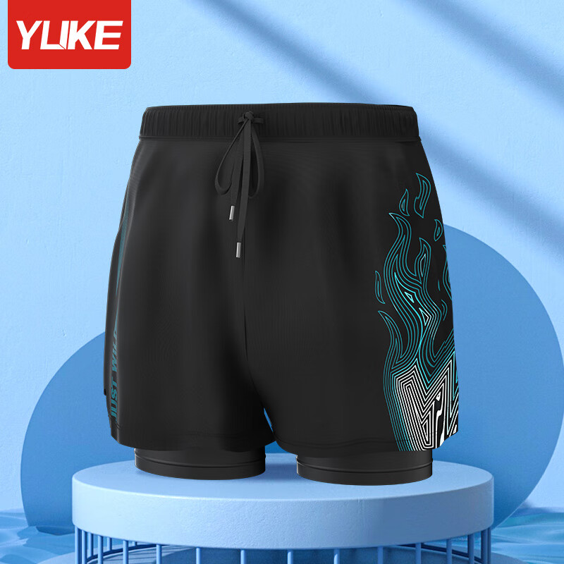 羽克(yuke)泳裤男士双层防尴尬速干透气舒适面料大码平角专业游泳馆