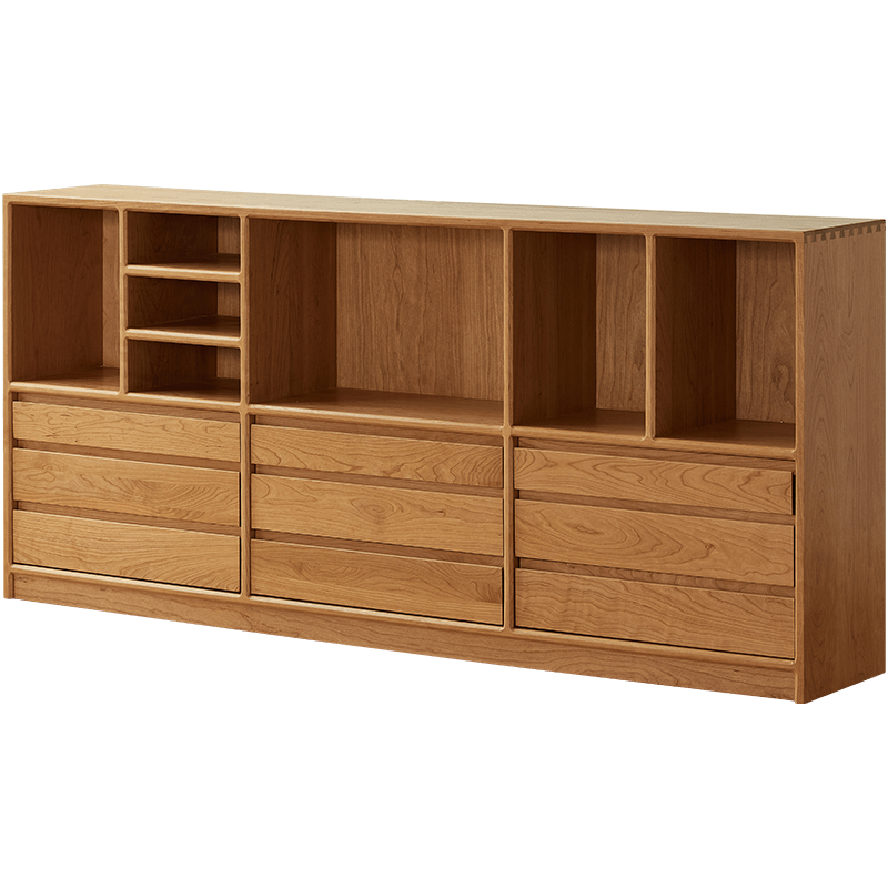 良工書(shū)柜實(shí)木矮書(shū)柜櫻桃木落地靠墻組合架抽屜電視柜原木儲(chǔ)物柜北歐 1.5米書(shū)柜