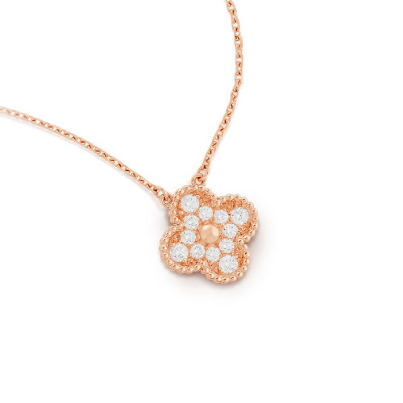 梵克雅宝（FEERIE VAN CLEEF&ARPELS）经典款Vintage Alhambra 18K金玫瑰金镶嵌满钻四叶草项链 金色