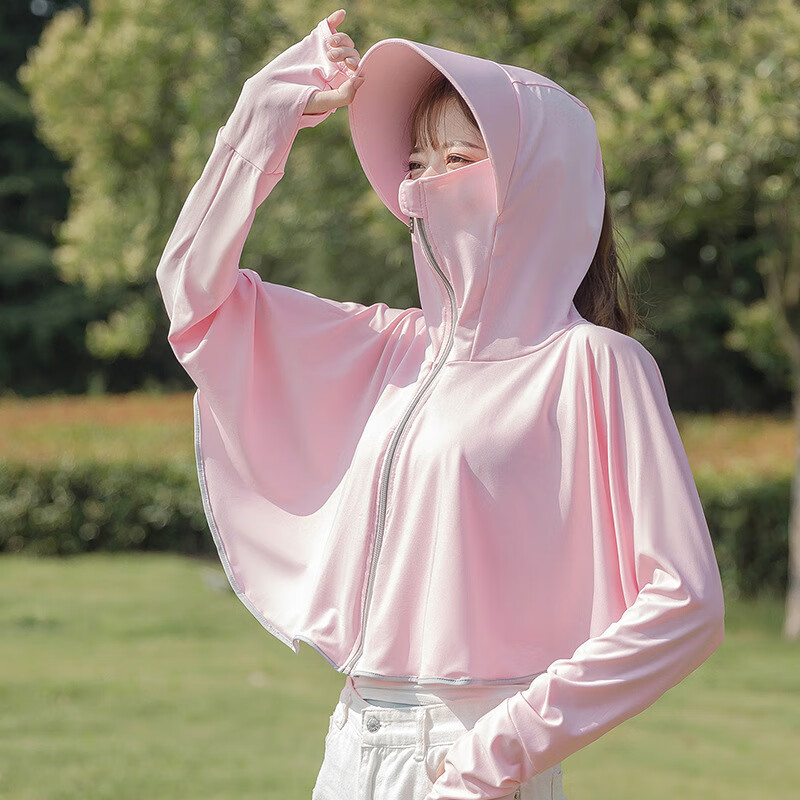 极蕊防晒衣女透气新款夏季骑行服连帽短款罩衫外套骑车防晒服薄冰丝   蓝色 均码 【建议80-145斤】