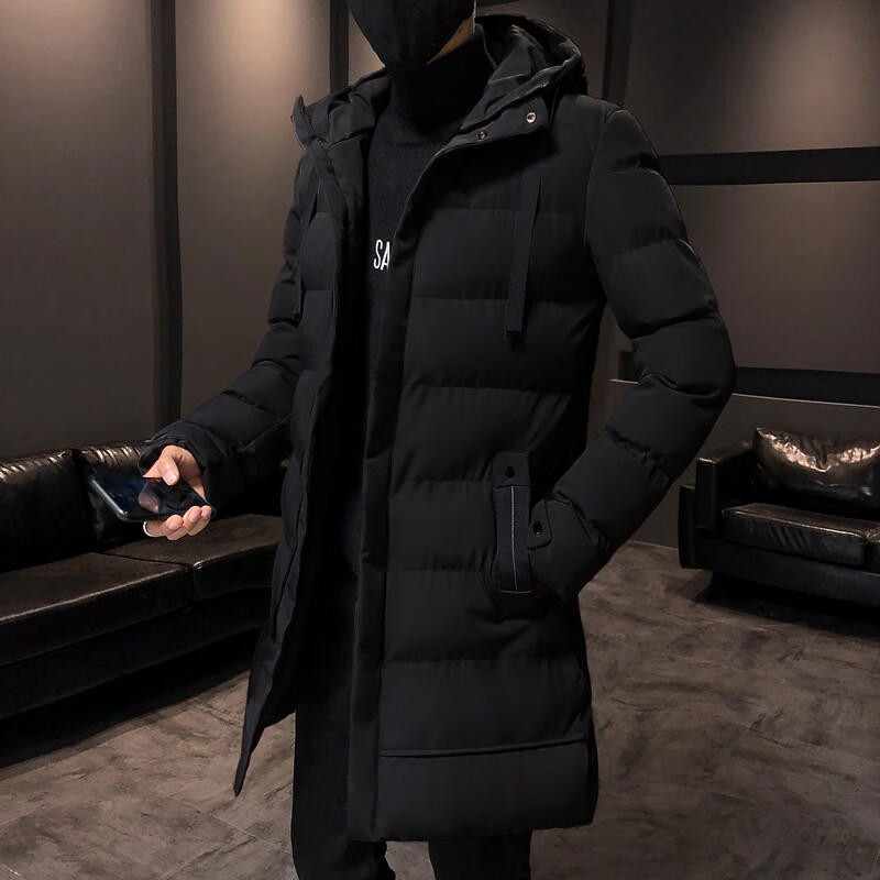 凯逸弗（kainifu）冬季中长款加厚连帽防寒棉服男士外套韩版冬装上衣服 黑色 XXXL