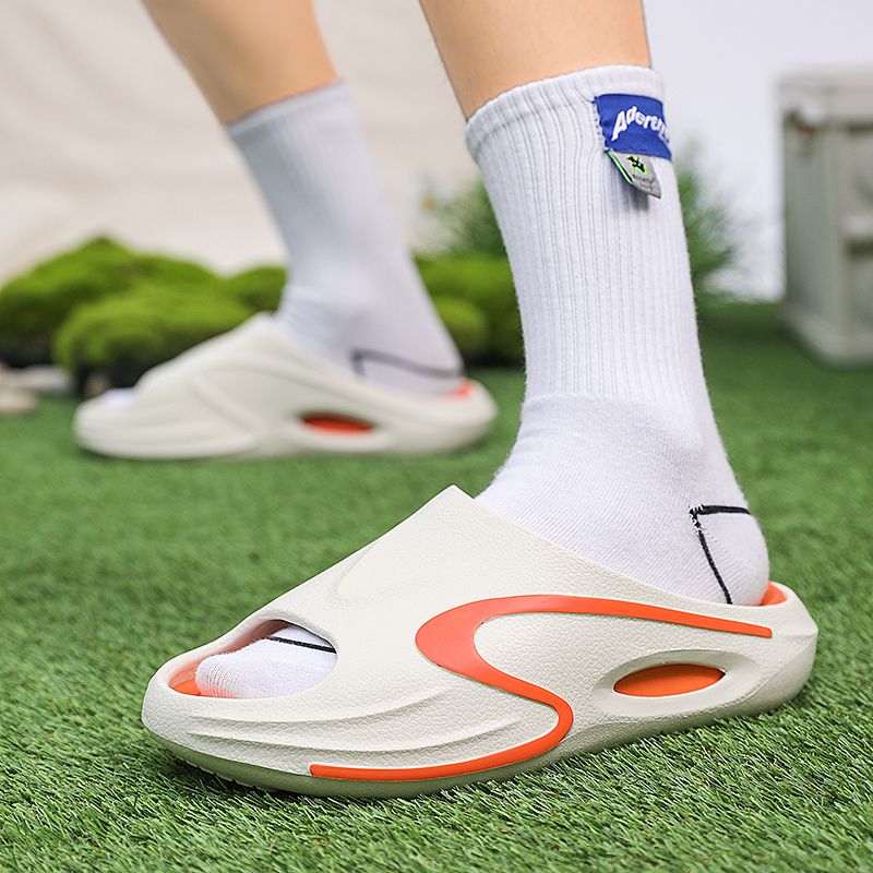 一字拖男踩屎感夏季新款休闲软底拖鞋男士外穿增高潮流防滑 白橙 40