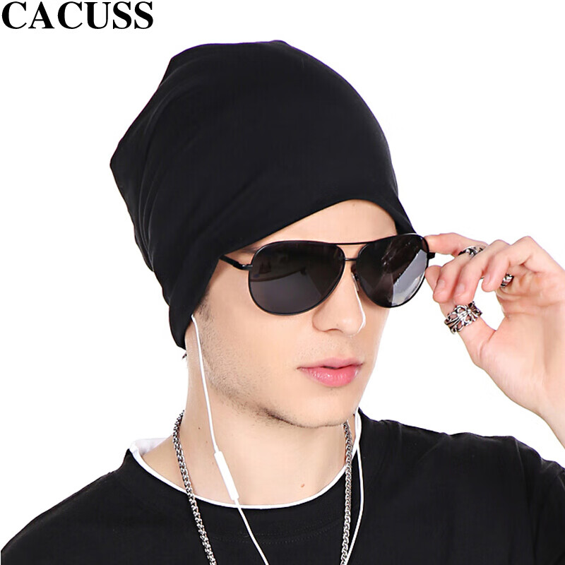 CACUSS B0094 帽子男士棉质套头帽薄款包头帽潮流时尚韩版休闲帽月子帽嘻哈帽 黑色