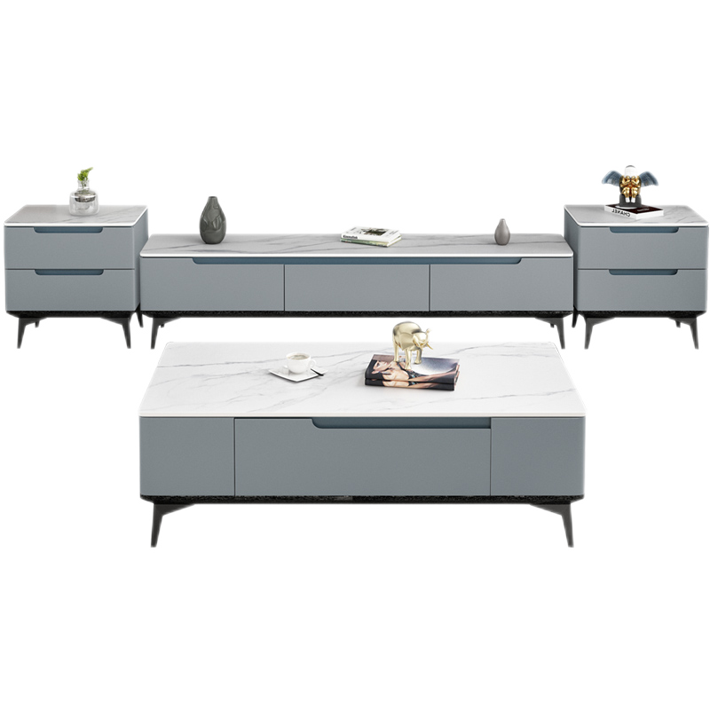 【七夕礼遇季】简奢表情 现代茶几电视柜组合客厅简约茶桌小户型茶台北欧轻奢家具 【鱼肚白台面/灰色+蓝色柜体】茶几 七天无理由退换货