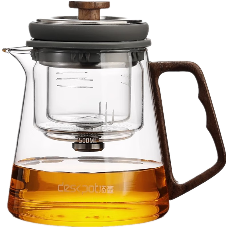 頂壺（DESKPOT）耐熱玻璃泡茶壺飄逸杯茶水分離過濾懶人沖泡煮茶壺家用功夫沏茶壺 D21-C飄逸壺 500ml