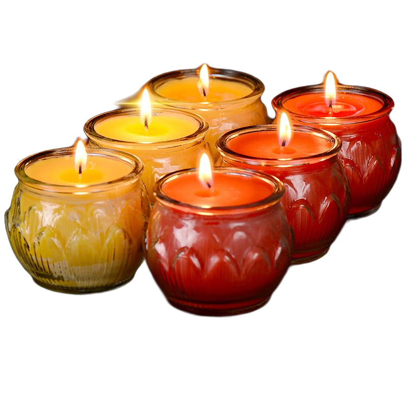 蓮花酥油蠟燭長明燈供佛燈植物油玻璃酥油燈12小時香薰蠟燭 黃色1粒