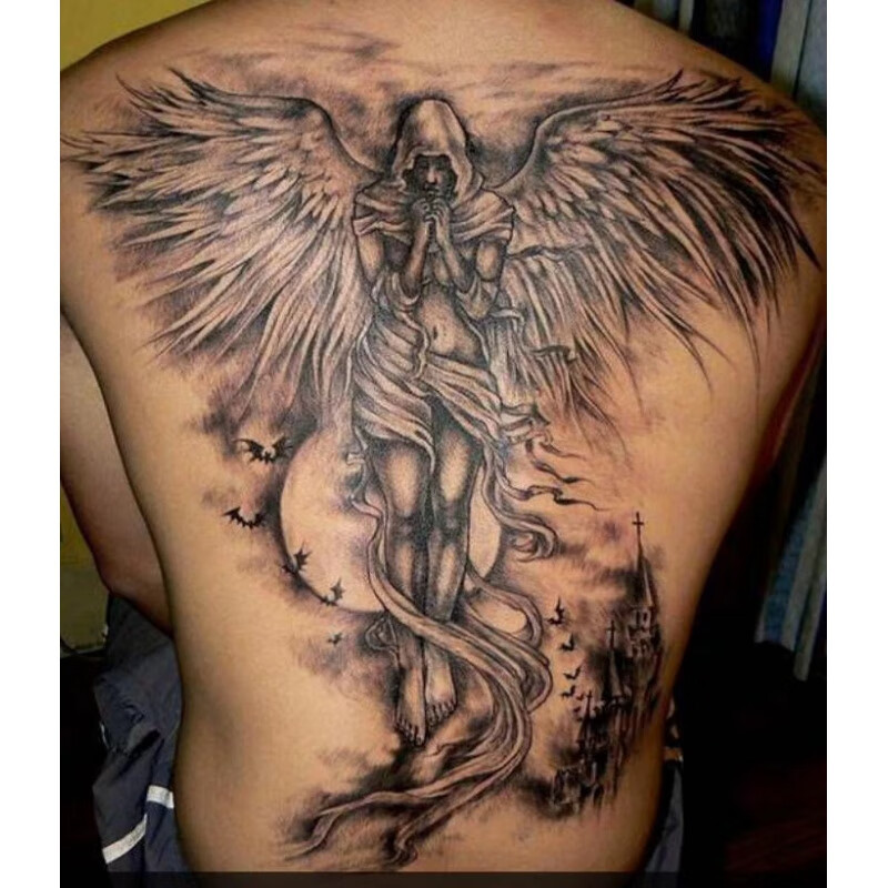 妙微熊纹身贴 防水 天使恶魔翅膀羽毛男女背部 后背图 满背刺青