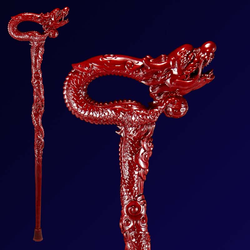 龙头老人拐杖实木拐棍老人防滑老年人拐扙商务手杖 龙杖(银口)精雕款