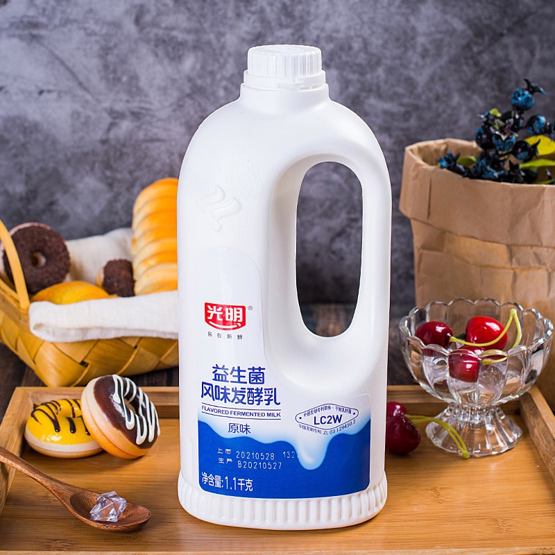 光明 原味大桶1.1kg/桶益生菌风味发酵乳低温酸牛奶 原味大桶酸奶*1桶