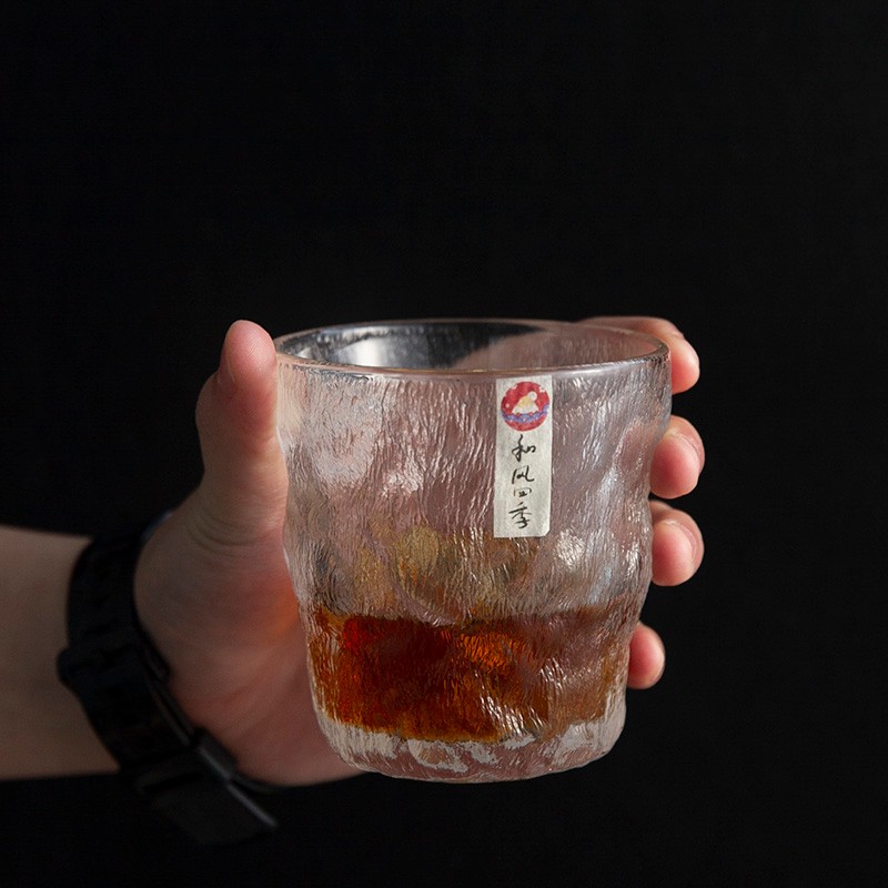 和风四季日式冰川杯玻璃杯子火山岩杯子家用开水杯商用杯酒店饭店啤酒杯饮料杯茶杯威士忌酒杯 （磨砂）矮款冰川杯（280ml）