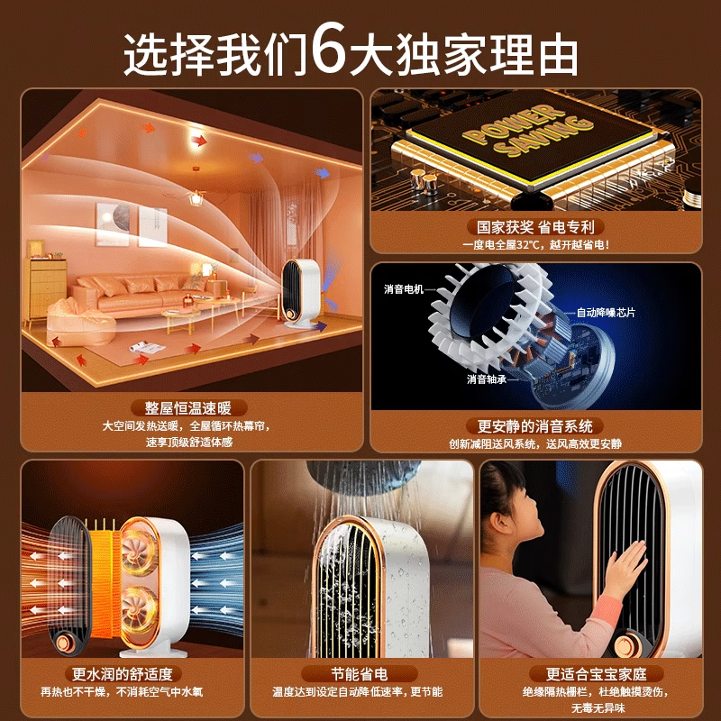 哲驰【快速制暖】取暖器轻音桌面暖风机家用电暖器全屋升温大面积浴室电热器办公室暖腿神器烤火热风机 2台装【尊享款】冷暖两用 |倾倒断电|轻音低噪