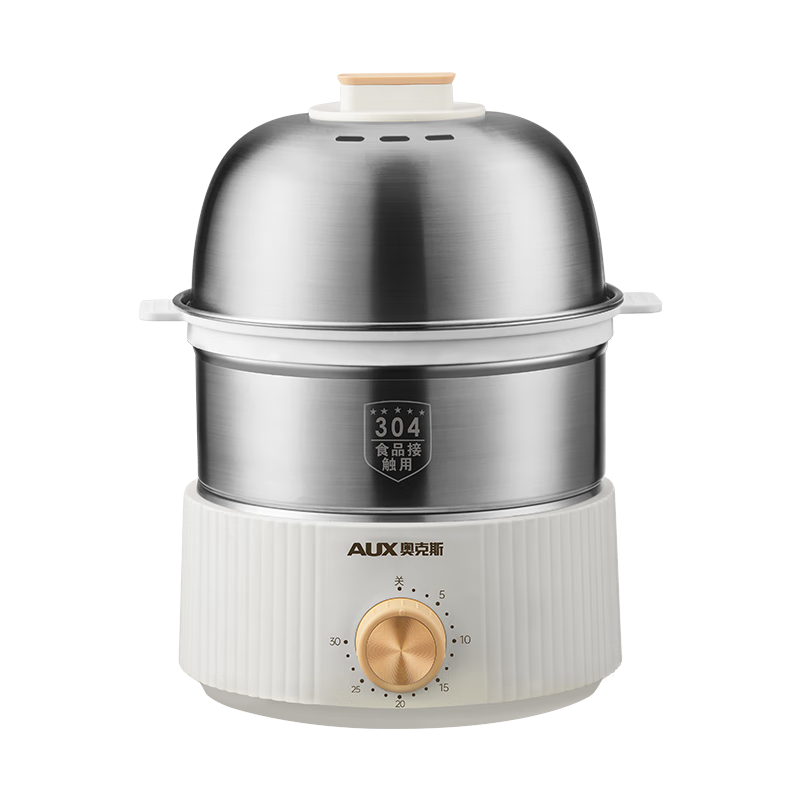 奥克斯（AUX）煮蛋器家用蒸蛋器鸡蛋羹神器双层不锈钢高温自动断电蒸锅30分钟定时HX-209双层